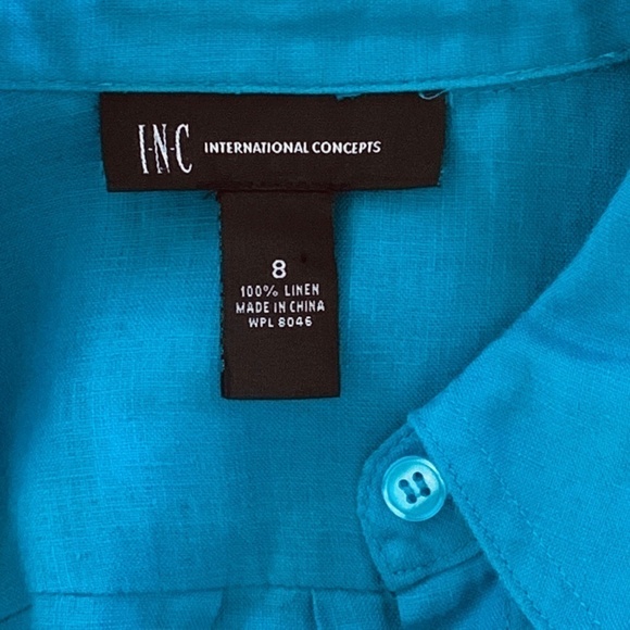 INC International Concepts Linen Button Front Safari Shirt Sz 8 Turquoise 208G - Picture 5 of 6